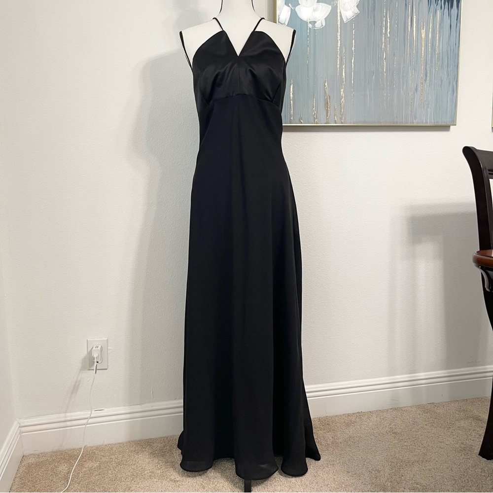 DAVID’s Bridal Black Long Maxi Bridesmaid Minimalist Neutral Dress Size 16